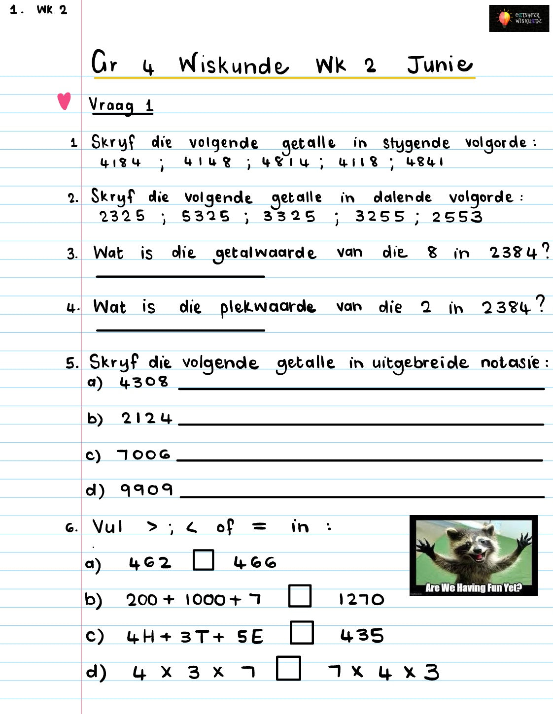 Gr 4 Wisk Werkkaart 2 Junie