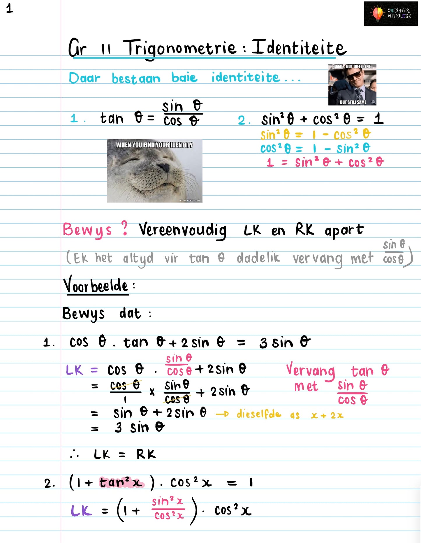 Gr 11 Tigonometrie Identiteite