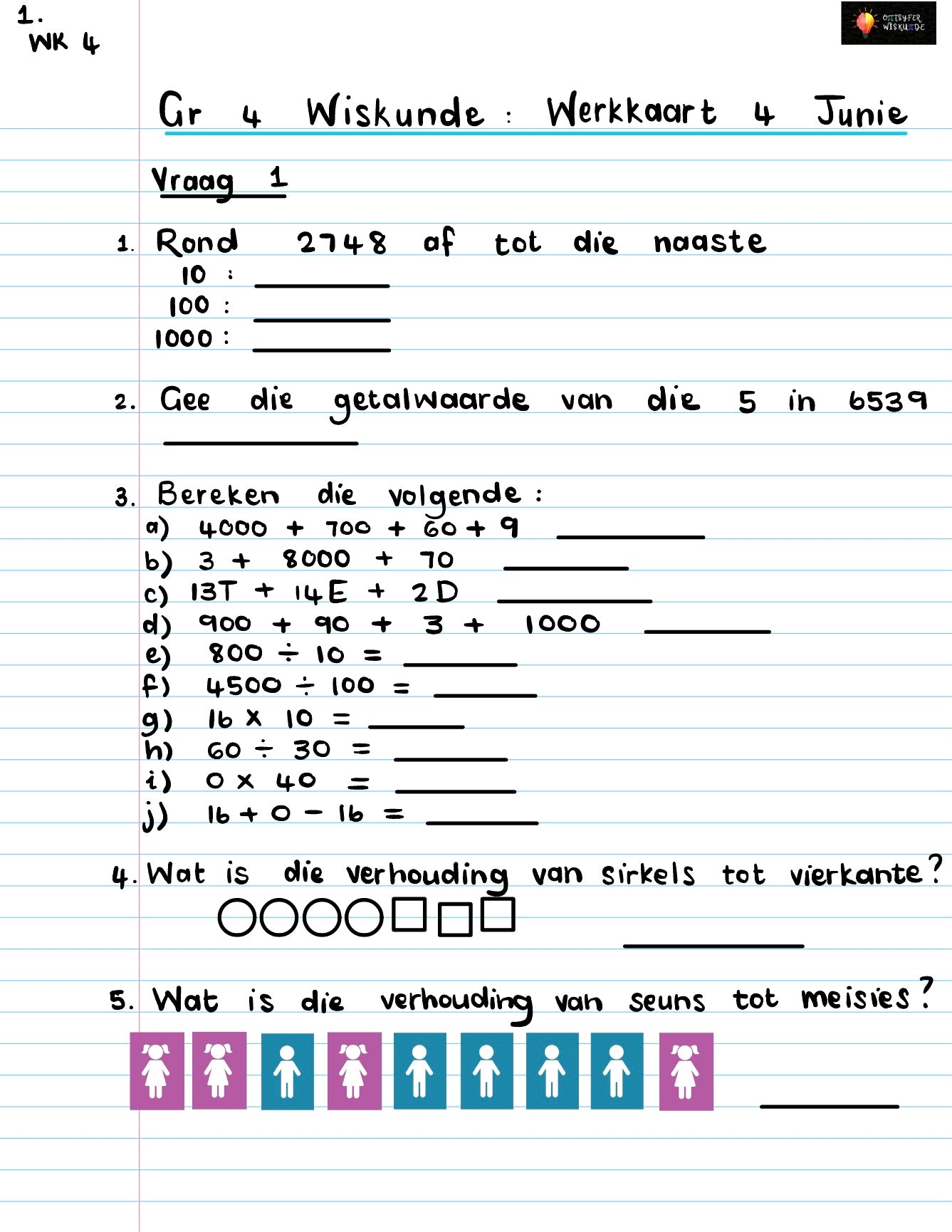 Gr 4 Wisk Werkkaart 4 Junie