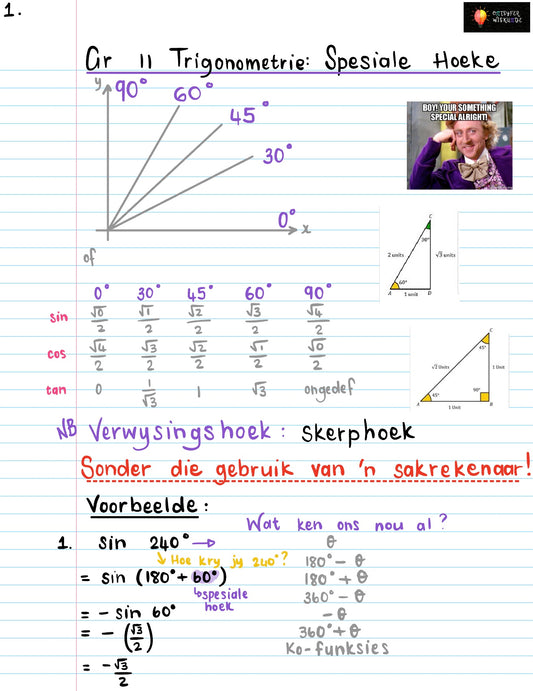 Gr 11 Trigonometrie Spesiale Hoeke