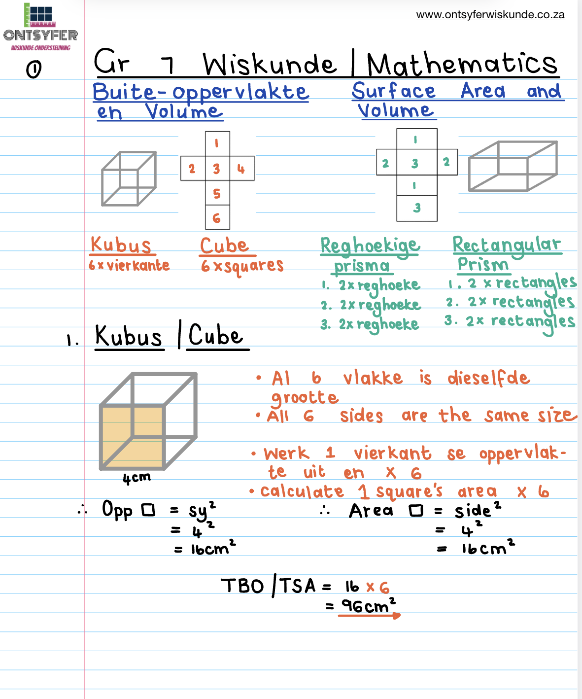 Gr 7 Buite-Oppervlakte / Surface Area and Volume (1)