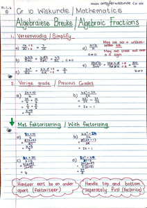 Gr 10 Algebraïese Breuke / Algebraic Fractions