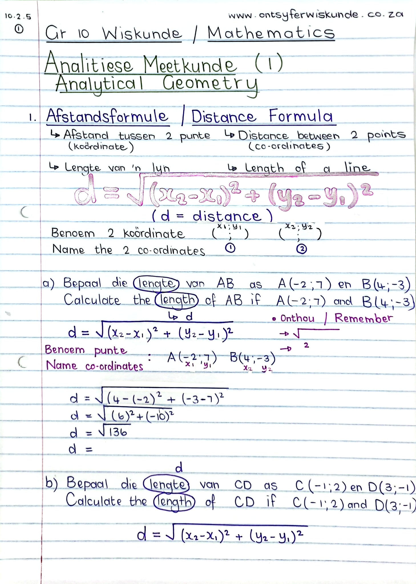 Gr 10 Analitiese Meetkunde / Analytical Geometry (1)