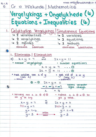 Gr 10 Vergelykings / Equations (4)