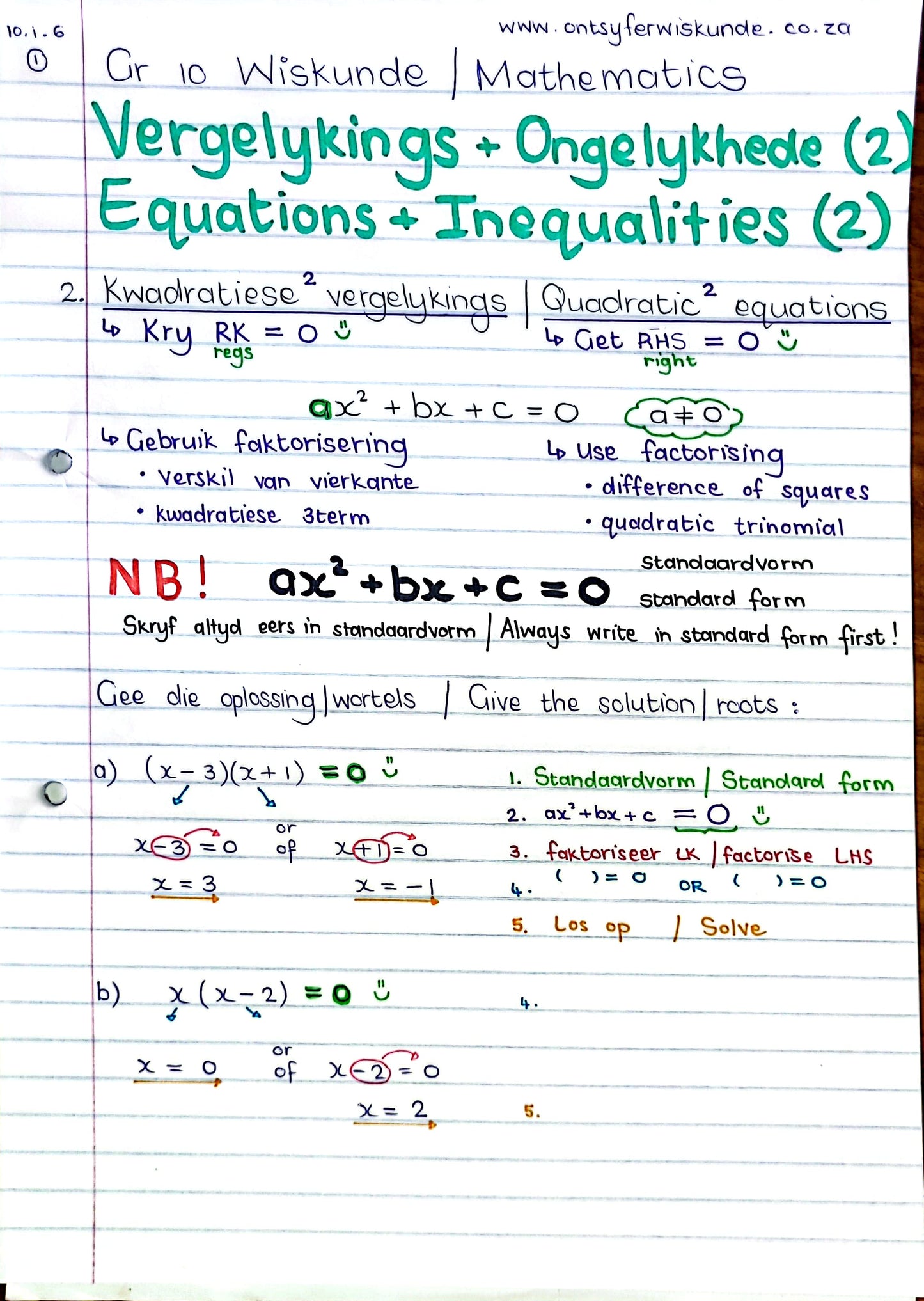 Gr 10 Vergelykings/Equations (2)