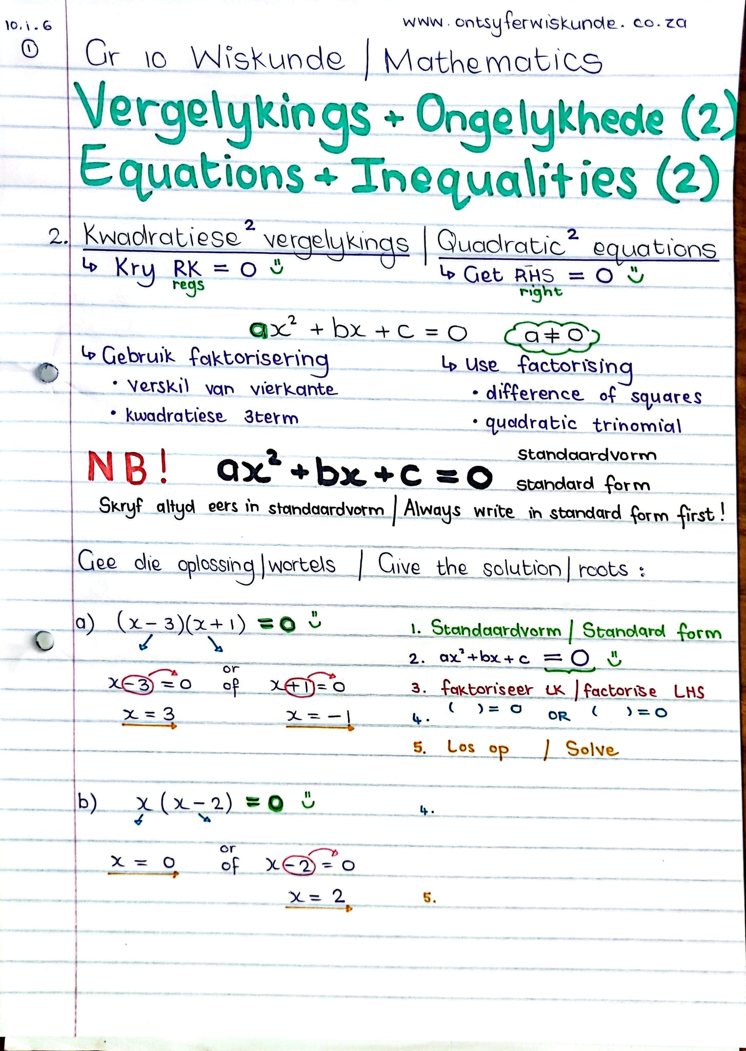 Gr 10 Vergelykings/Equations (2)