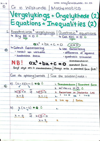 Gr 10 Vergelykings/Equations (2)