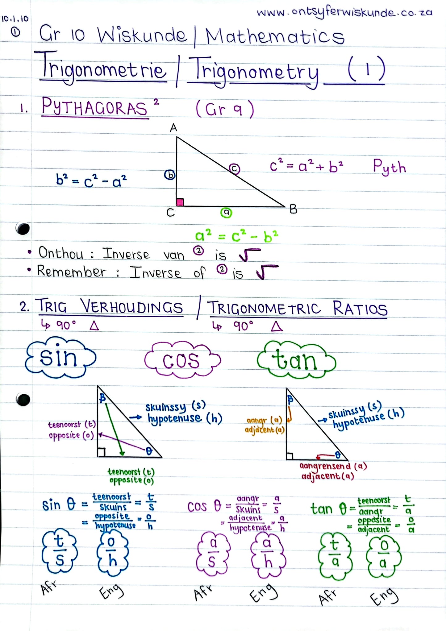 Gr 10 Trigonometrie / Trigonometry (1)