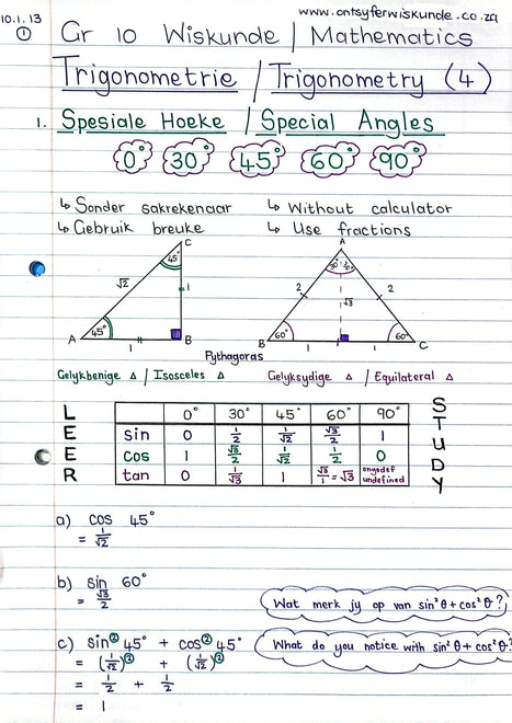 Gr 10 Wiskunde (geskrewe)/Mathematics TERM 1 (written)