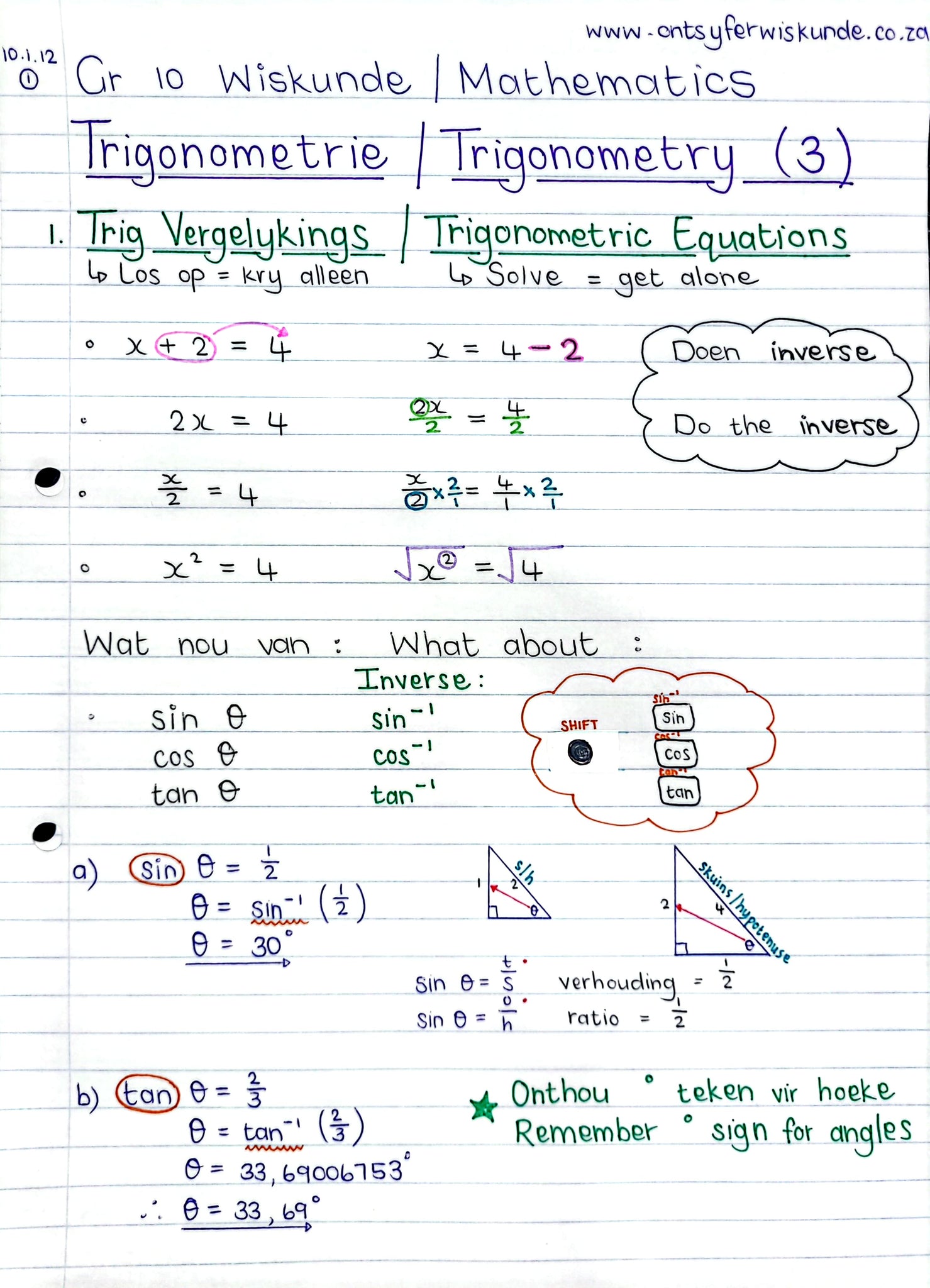 Gr 10 Trigonometrie / Trigonometry (3)