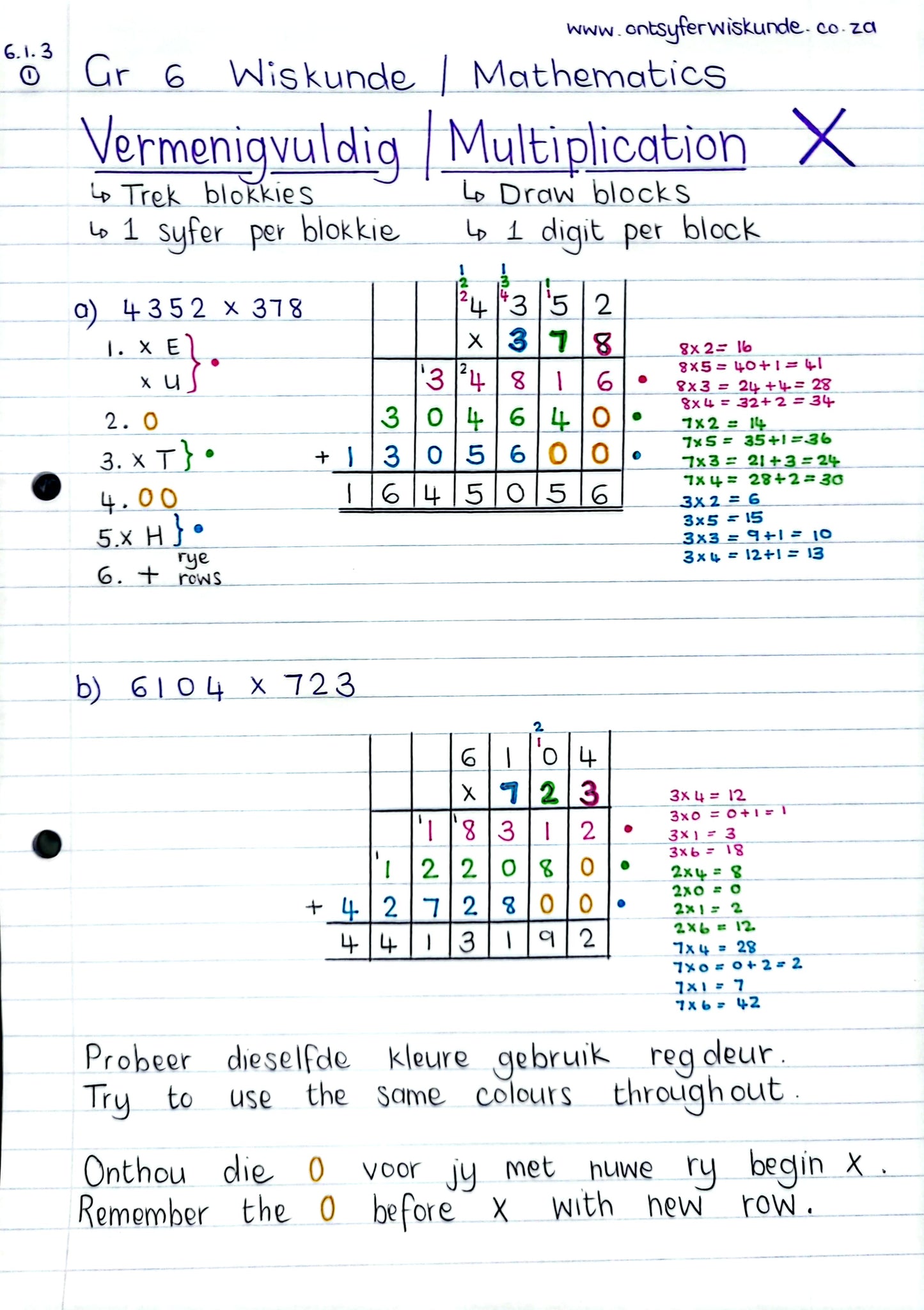 Gr 6 Lang Maal / Long Multiplication