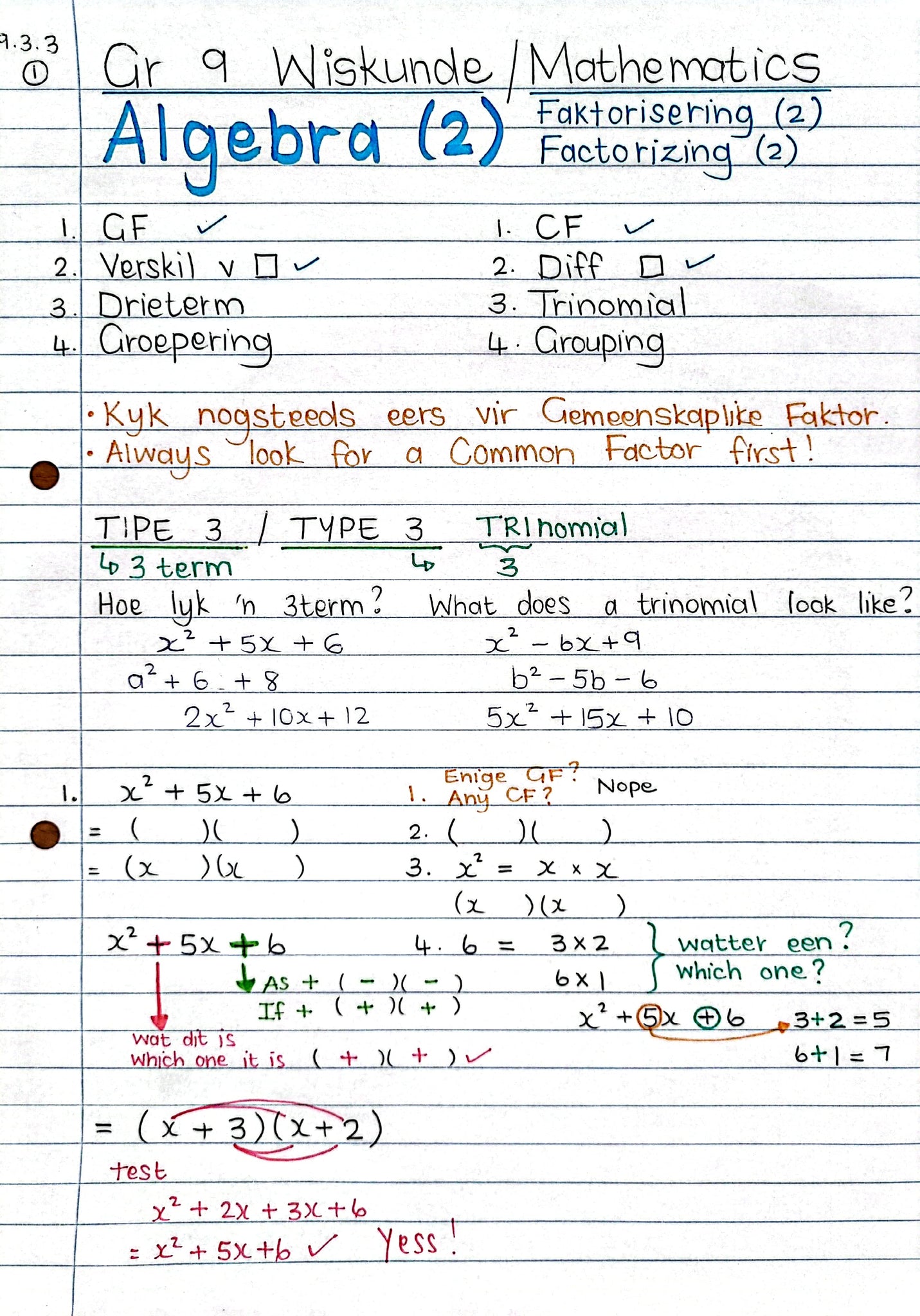 Gr 9 Faktorisering / Factorisation (2)