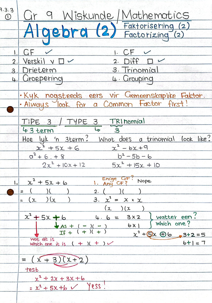 Gr 9 Faktorisering Factorisation 2 Ontsyfer Wiskunde Gr 9 Faktorisering Factorisation 2 Ontsyfer Wiskunde