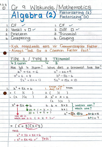 Gr 9 Faktorisering / Factorisation (2)