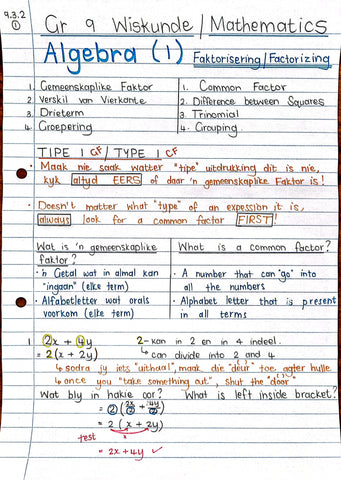 Gr 9 Faktorisering / Factorisation (1)