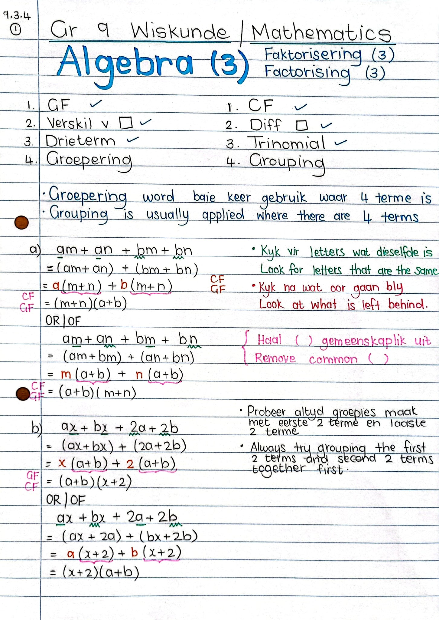 Gr 9 Faktorisering / Factorisation (3)