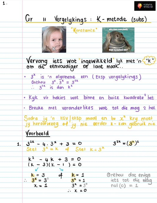 Gr 11 Vergelykings (K-Metode)