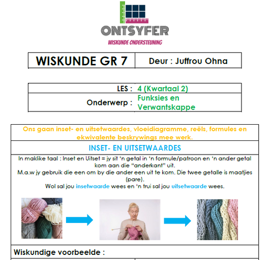 Gr 7 Wiskunde - Funksies en Verwantskappe