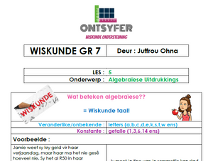 Gr 7 Wiskunde - Algebraïese Uitdrukkings