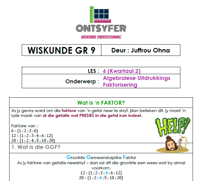 Gr 9 Wiskunde - Algebraïese Uitdrukkings 2 (Faktorisering)