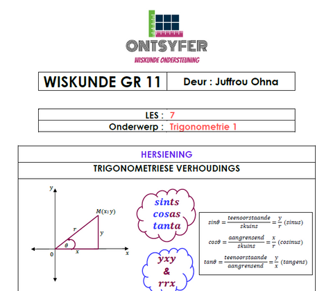 Gr 11 Wiskunde - Trigonometrie 1