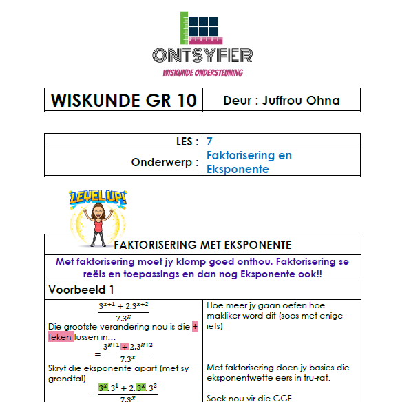 Gr 10 Wiskunde - Faktorisering van Algebraïese Uitdrukkings