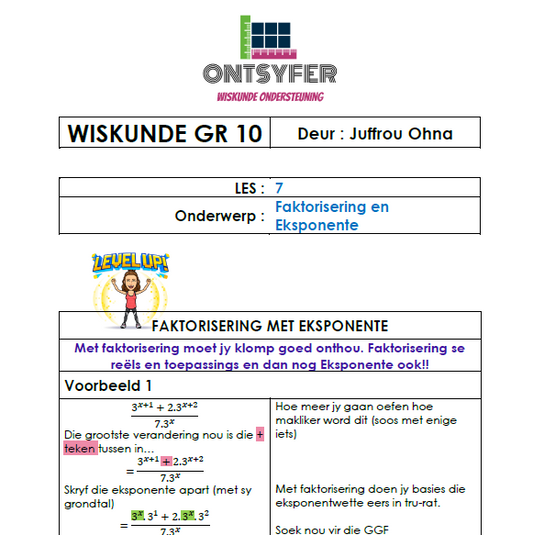 Gr 10 Wiskunde - Faktorisering van Eksponente