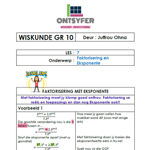 Gr 10 Wiskunde - Faktorisering van Algebraïese Uitdrukkings