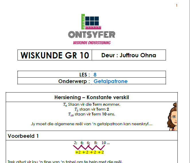 Gr 10 Wiskunde - Getalpatrone