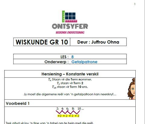 Gr 10 Wiskunde - Getalpatrone