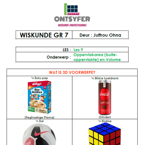 Gr 7 Wiskunde - Buite-Opp en Volume