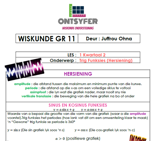 Gr 11 Wiskunde - Trig Funksies Hersiening